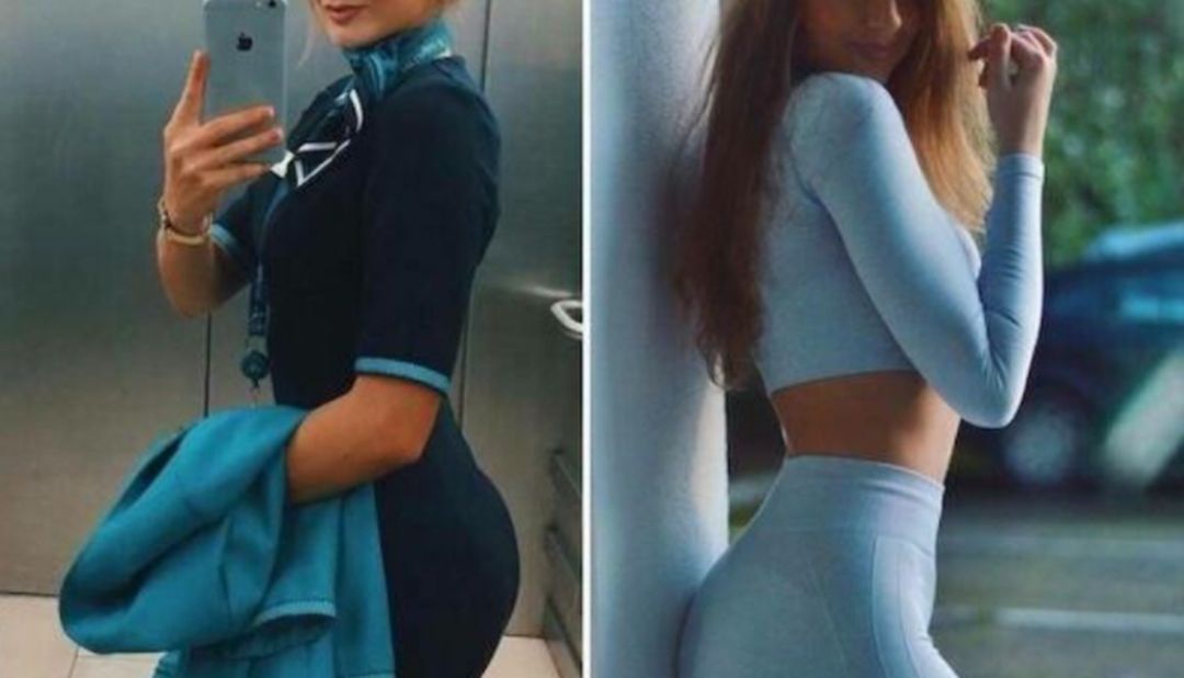 Stewardessen voor- en nafoto
